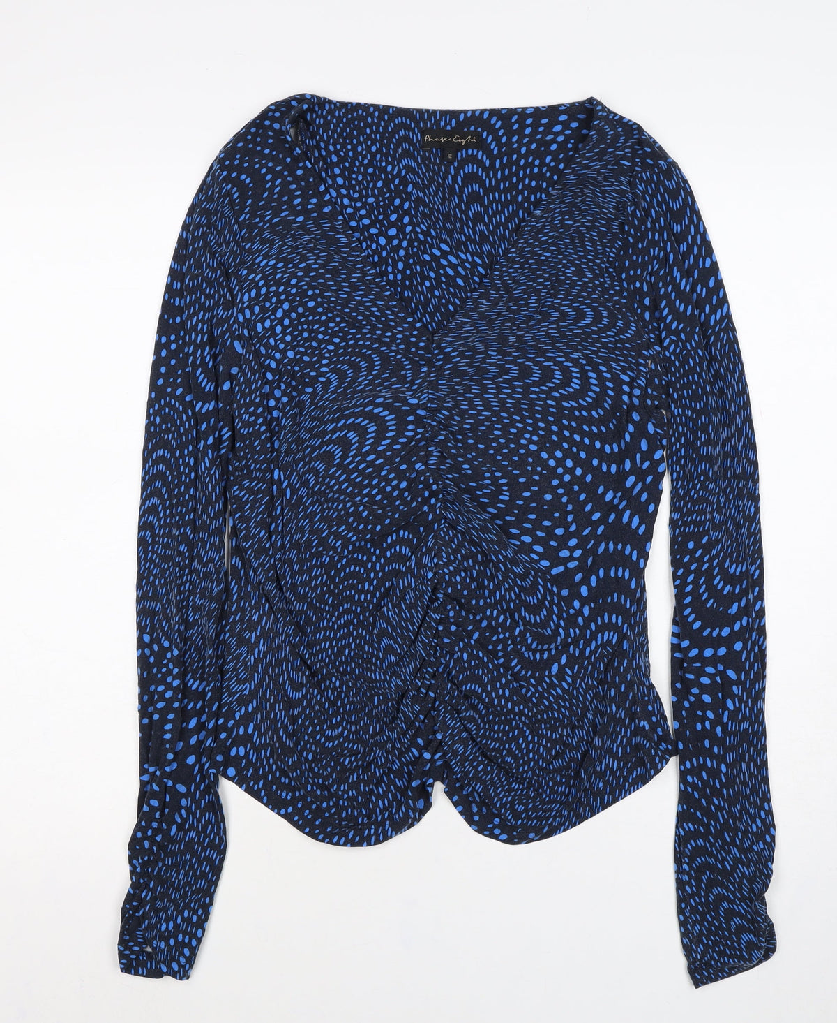 Phase Eight Women’s Blue Geometric Wrap Ruffle Blouse UK 16