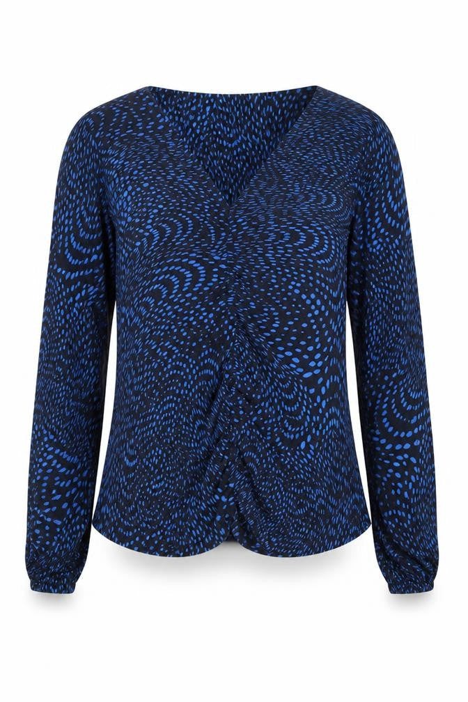 Phase Eight Women’s Blue Geometric Wrap Ruffle Blouse UK 16
