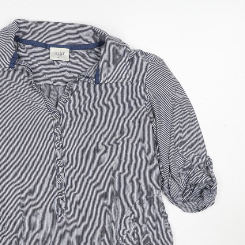 Next Women’s Blue Striped Tunic Blouse UK 10 Collared Roll Tab