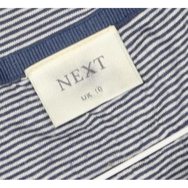 Next Women’s Blue Striped Tunic Blouse UK 10 Collared Roll Tab