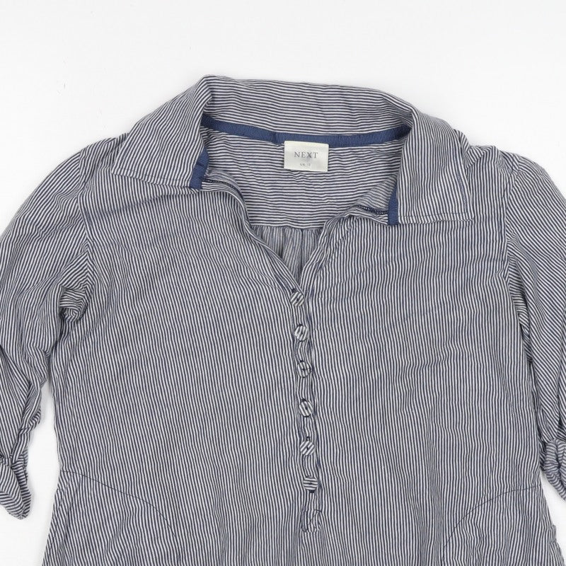 Next Women’s Blue Striped Tunic Blouse UK 10 Collared Roll Tab