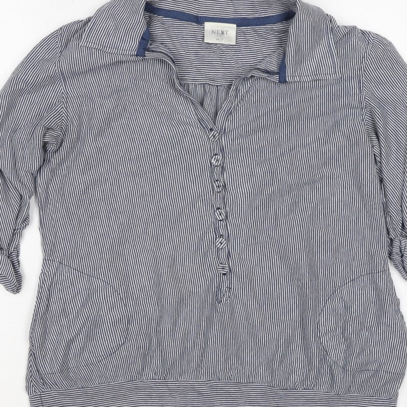 Next Women’s Blue Striped Tunic Blouse UK 10 Collared Roll Tab