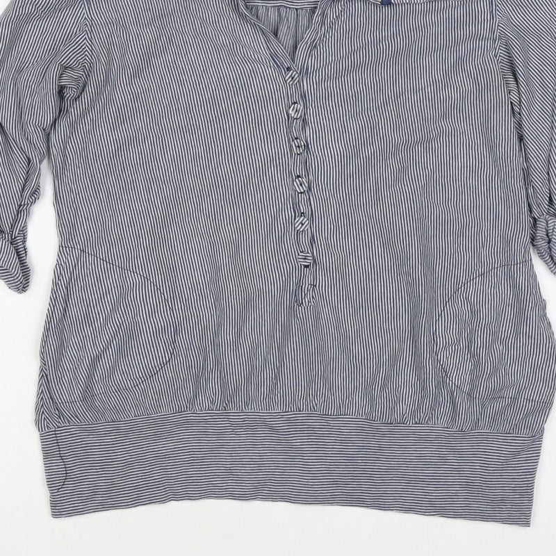Next Women’s Blue Striped Tunic Blouse UK 10 Collared Roll Tab