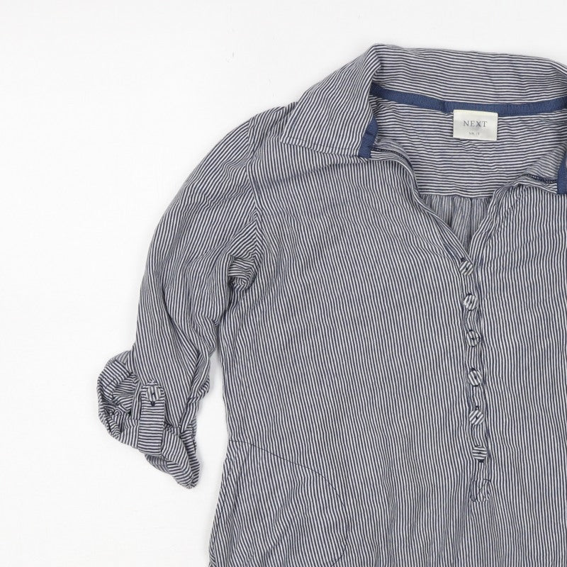 Next Women’s Blue Striped Tunic Blouse UK 10 Collared Roll Tab