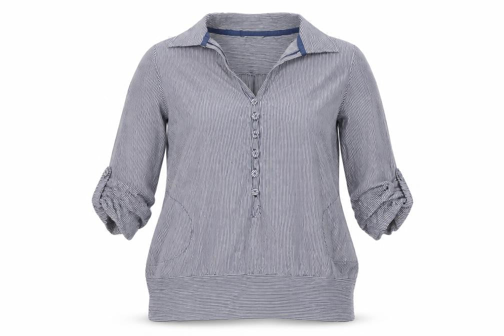 Next Women’s Blue Striped Tunic Blouse UK 10 Collared Roll Tab