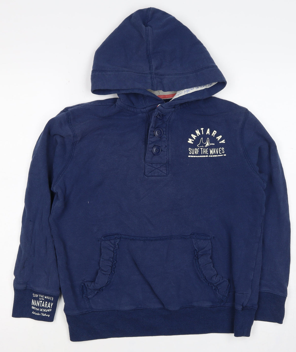 Mantaray Boys Blue 11-12 Years Pullover Hooded Henley Sweatshirt