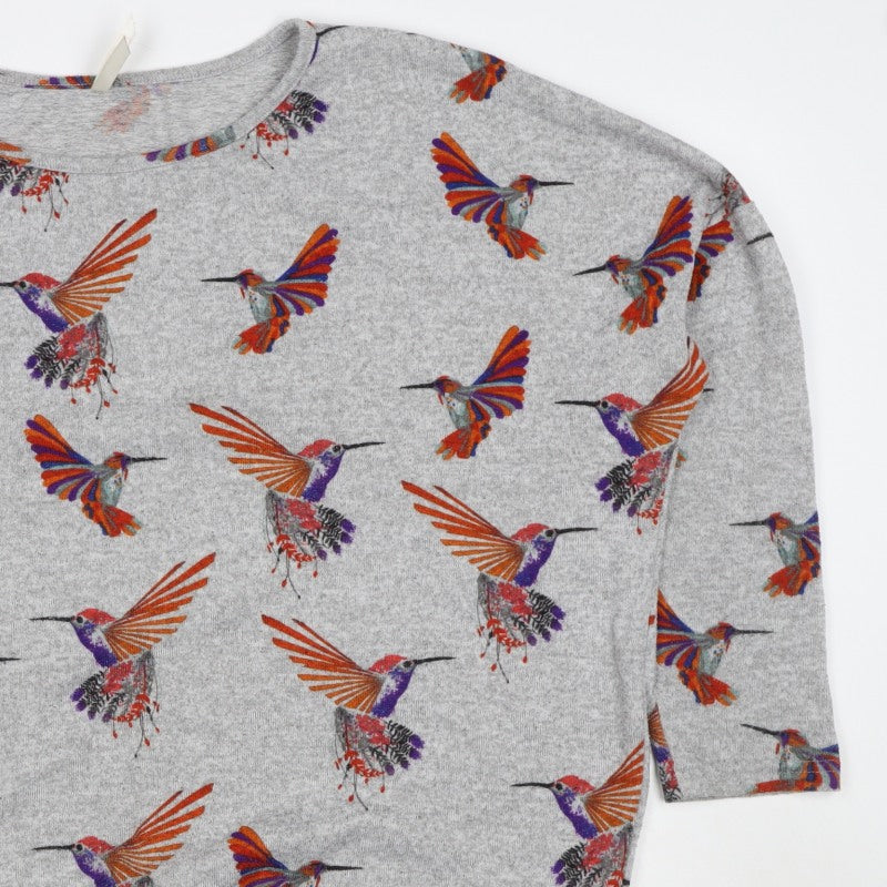 Stella Women Grey Size 14 Hummingbird Print 3/4 Sleeve Jersey T-Shirt