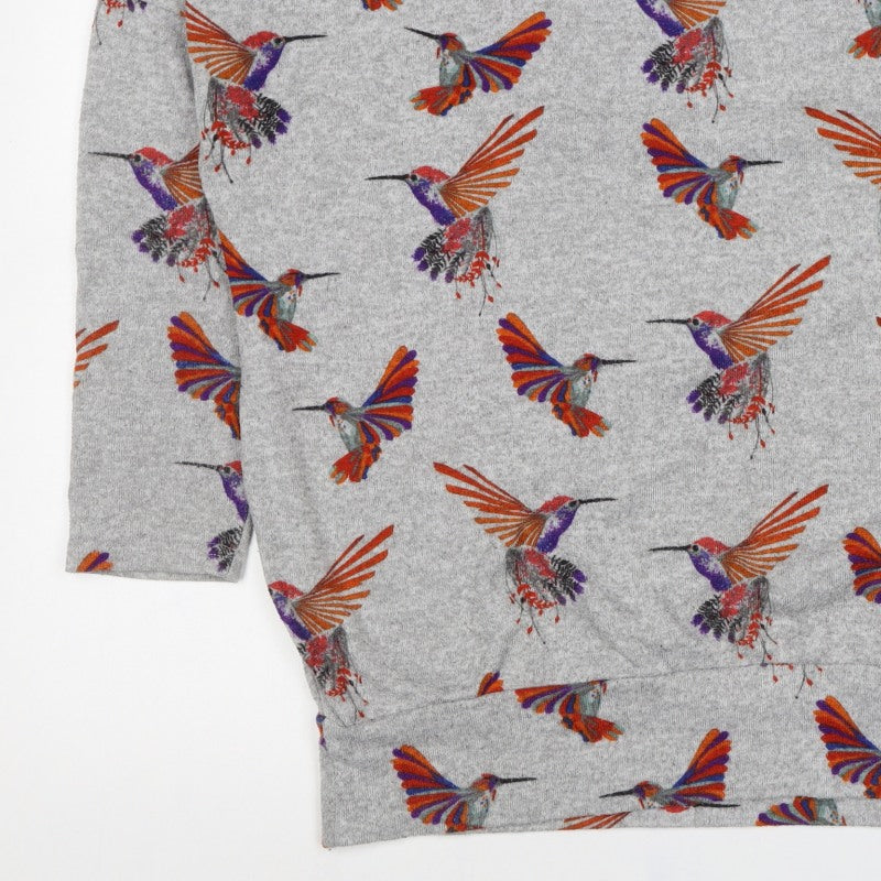 Stella Women Grey Size 14 Hummingbird Print 3/4 Sleeve Jersey T-Shirt
