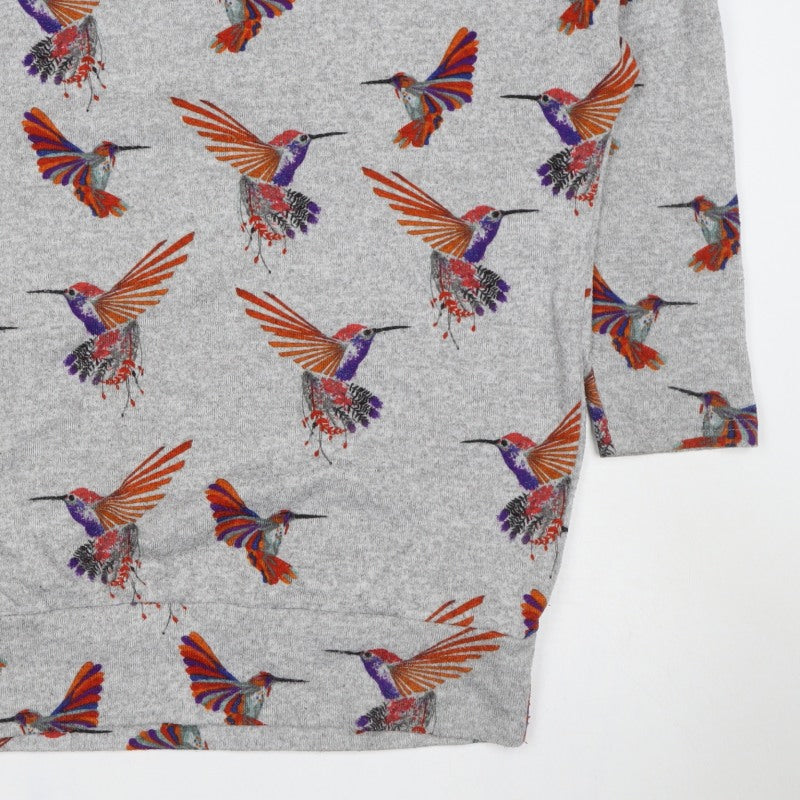 Stella Women Grey Size 14 Hummingbird Print 3/4 Sleeve Jersey T-Shirt