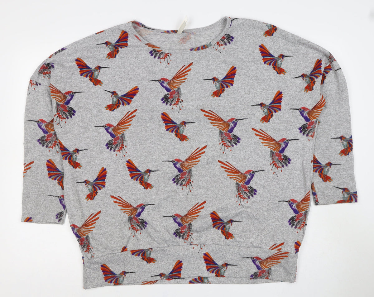 Stella Women Grey Size 14 Hummingbird Print 3/4 Sleeve Jersey T-Shirt