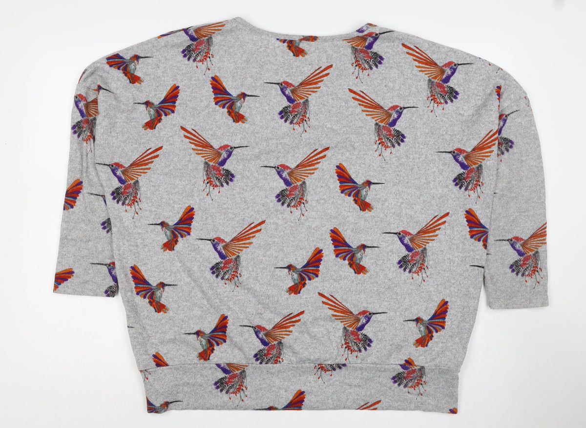Stella Women Grey Size 14 Hummingbird Print 3/4 Sleeve Jersey T-Shirt