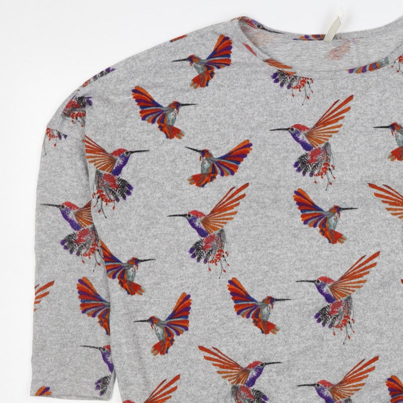 Stella Women Grey Size 14 Hummingbird Print 3/4 Sleeve Jersey T-Shirt