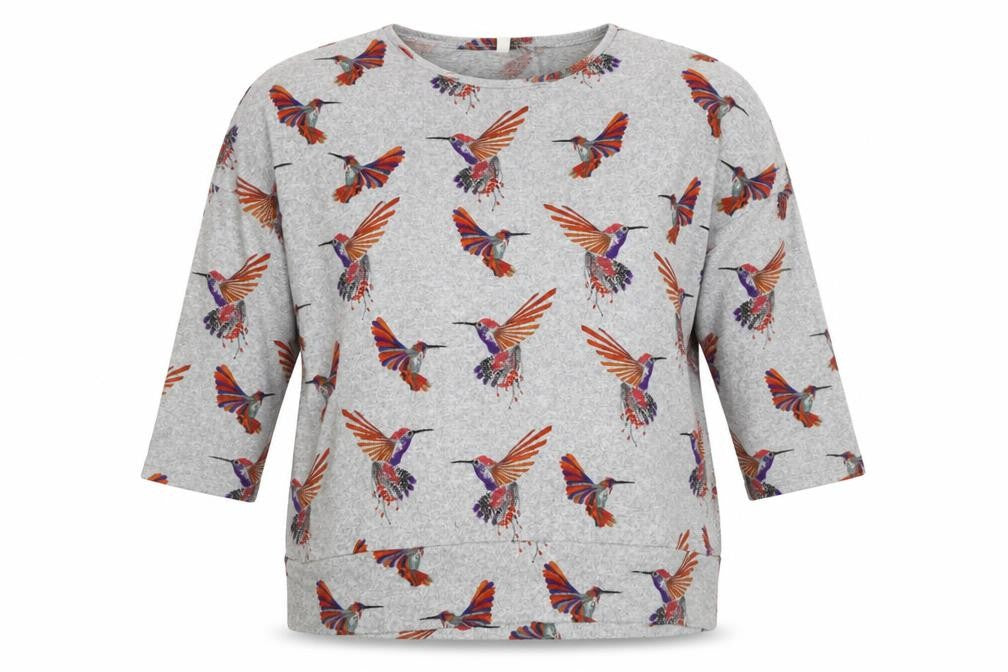Stella Women Grey Size 14 Hummingbird Print 3/4 Sleeve Jersey T-Shirt