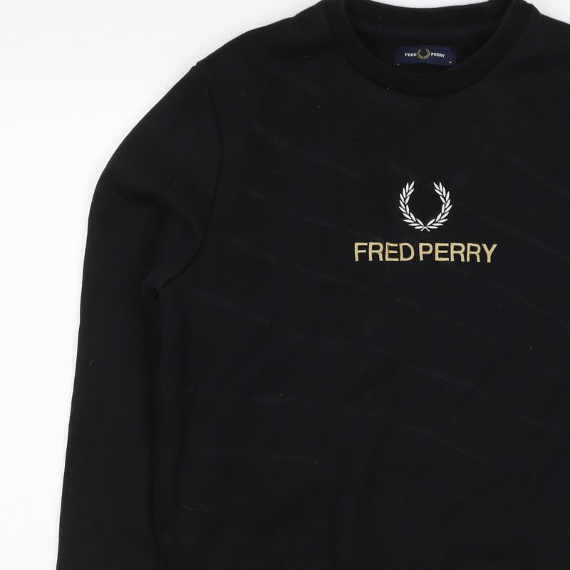 Fred Perry Men’s Black M Crew Neck Logo Graphic Pullover Sweatshirt