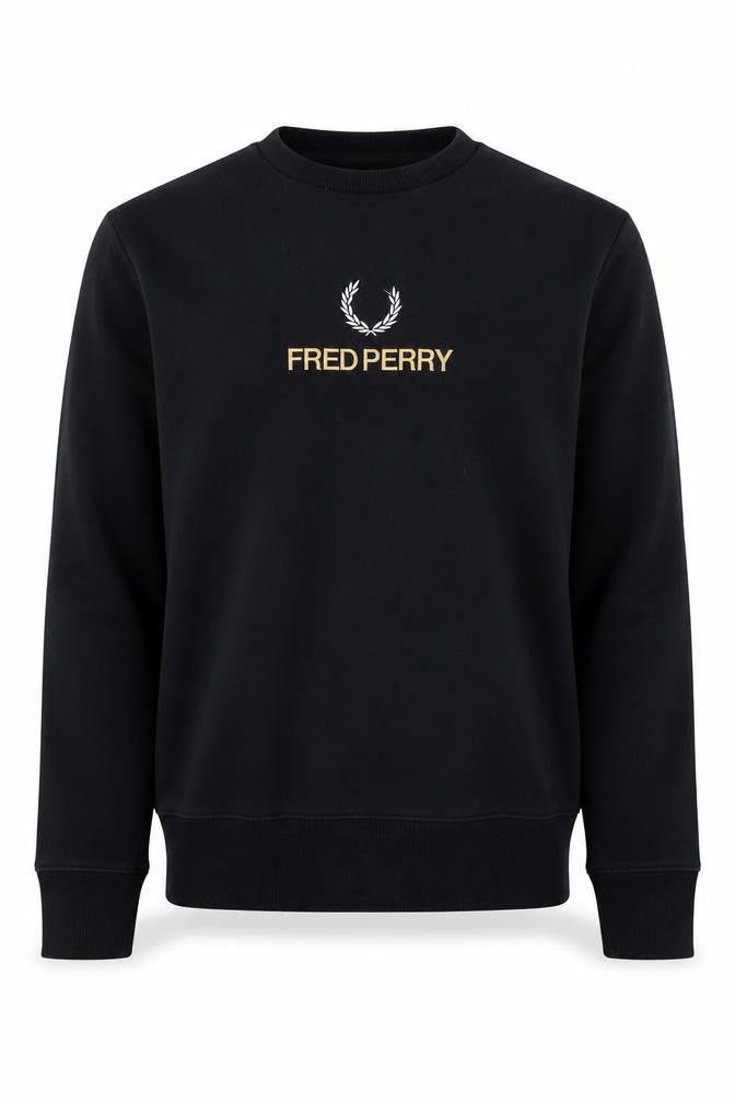 Fred Perry Men’s Black M Crew Neck Logo Graphic Pullover Sweatshirt