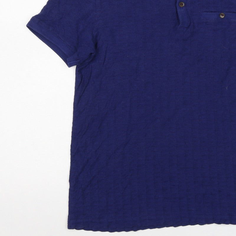 Ted Baker Men's Blue M Short Sleeve Button-Down Cotton Modal Polo Shirt