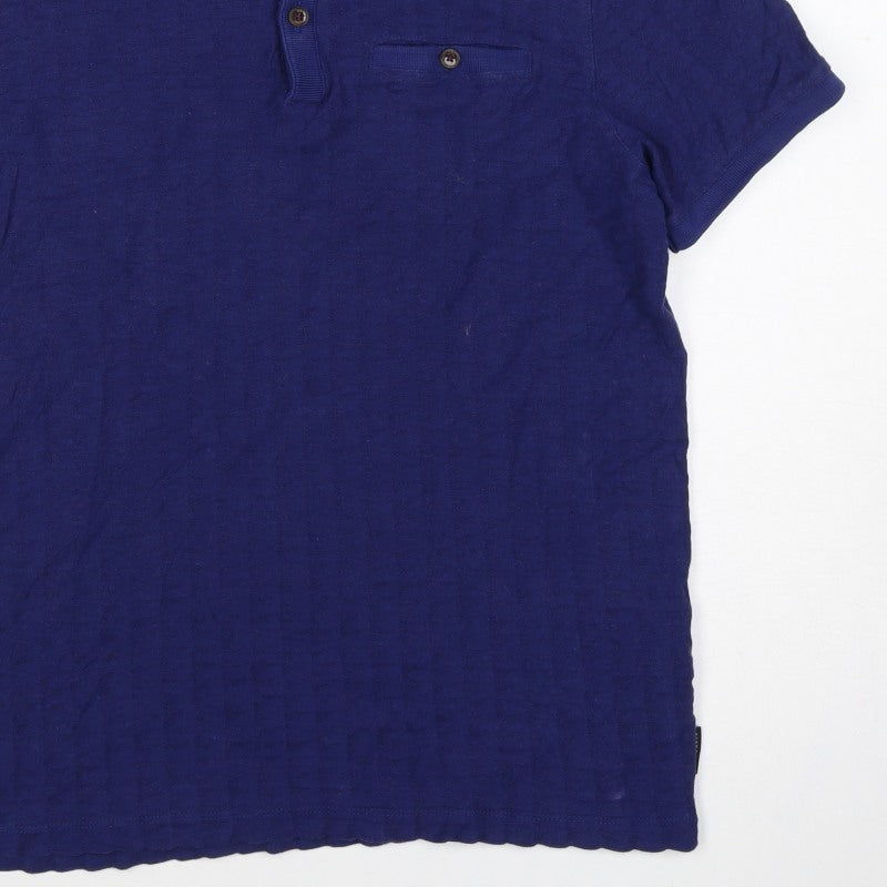 Ted Baker Men's Blue M Short Sleeve Button-Down Cotton Modal Polo Shirt