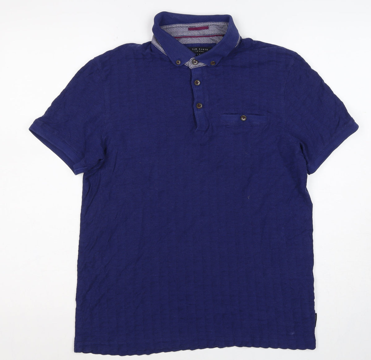 Ted Baker Men's Blue M Short Sleeve Button-Down Cotton Modal Polo Shirt