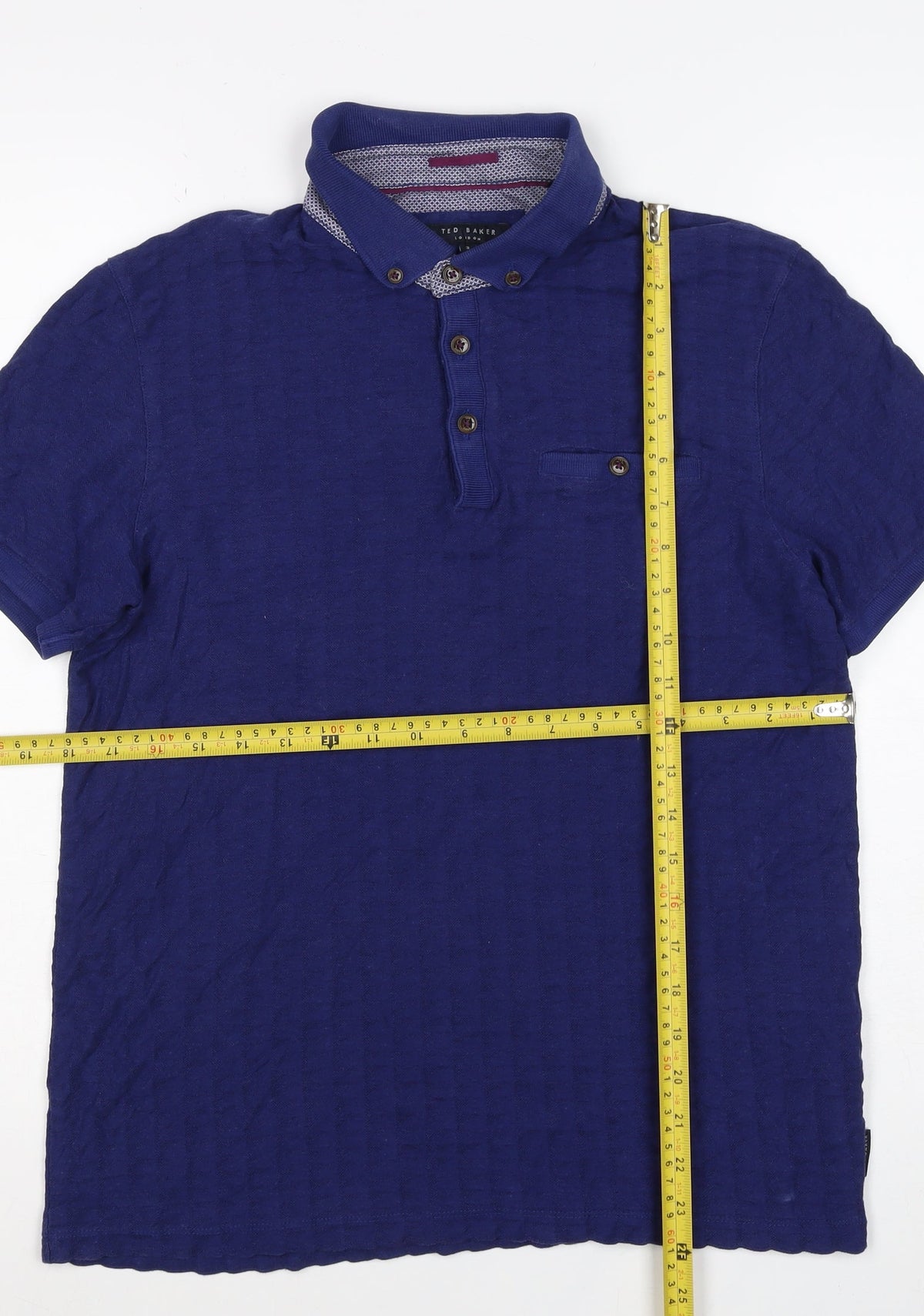 Ted Baker Men's Blue M Short Sleeve Button-Down Cotton Modal Polo Shirt