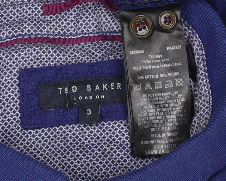 Ted Baker Men's Blue M Short Sleeve Button-Down Cotton Modal Polo Shirt