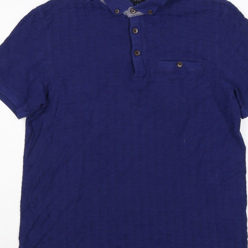 Ted Baker Men's Blue M Short Sleeve Button-Down Cotton Modal Polo Shirt