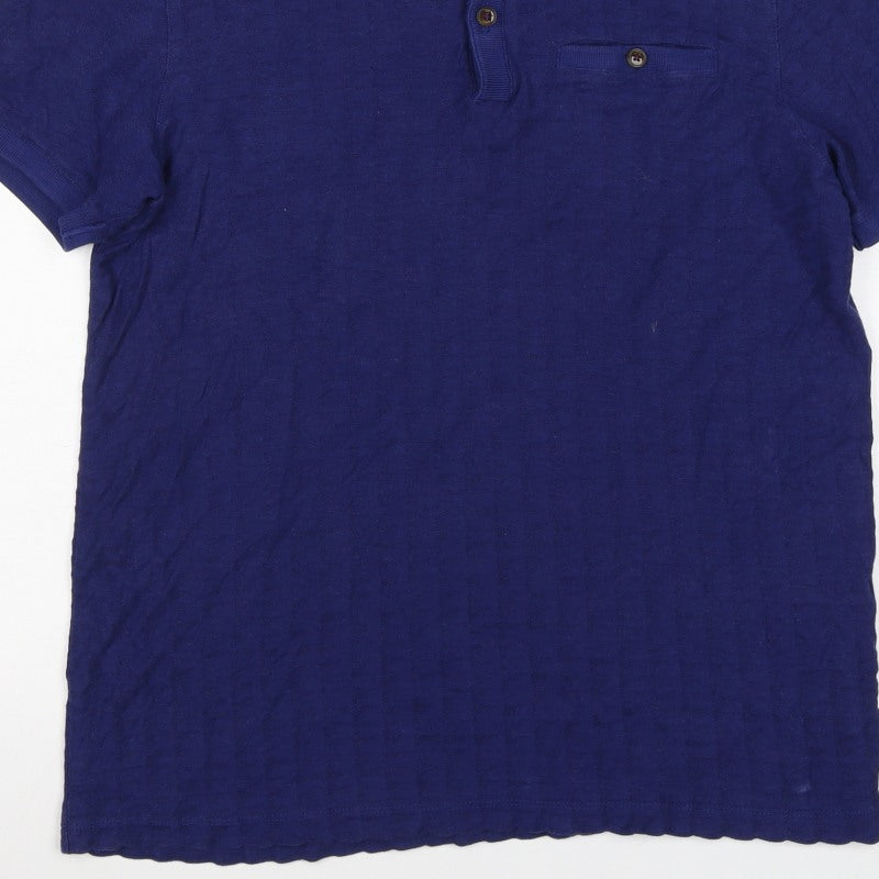 Ted Baker Men's Blue M Short Sleeve Button-Down Cotton Modal Polo Shirt