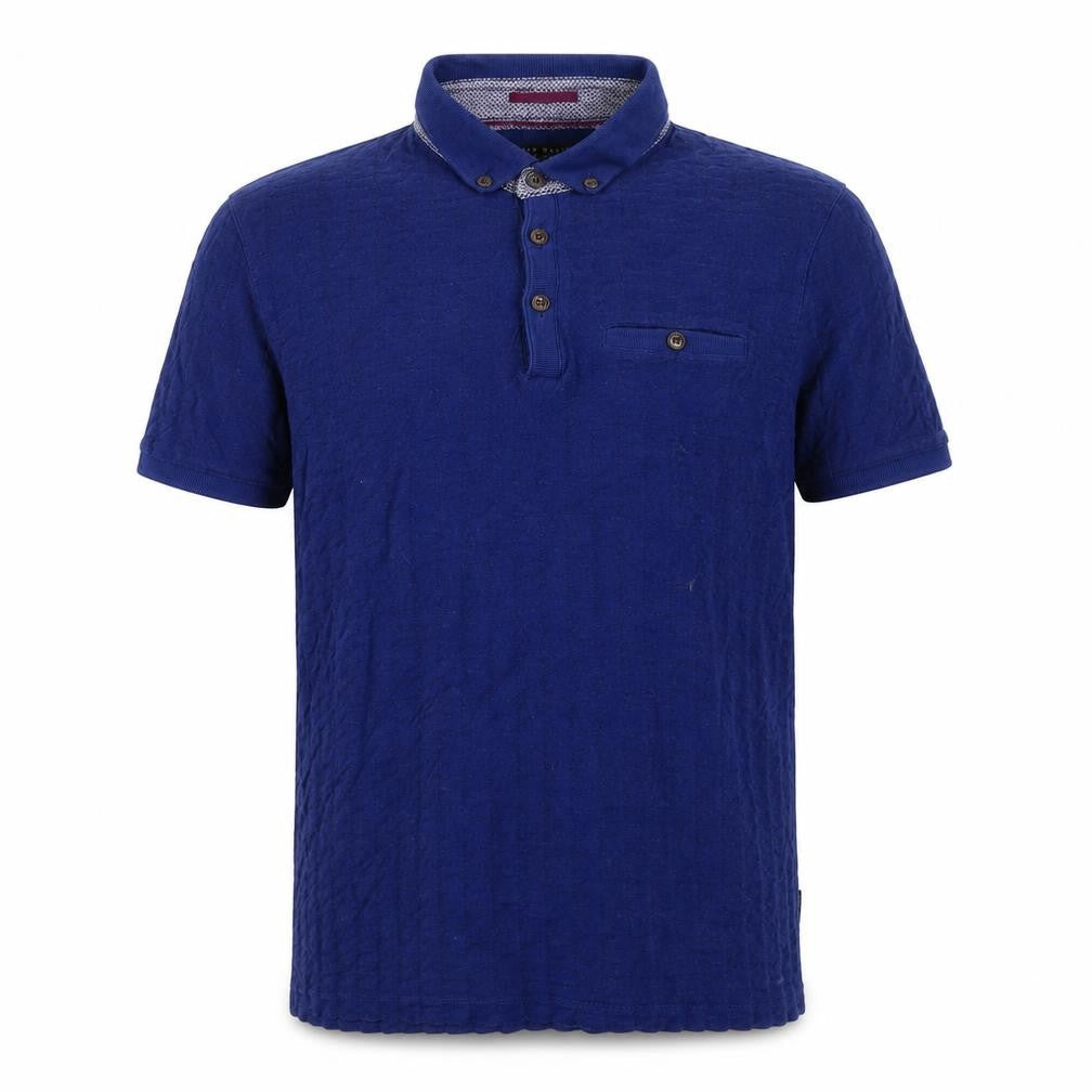 Ted Baker Men's Blue M Short Sleeve Button-Down Cotton Modal Polo Shirt