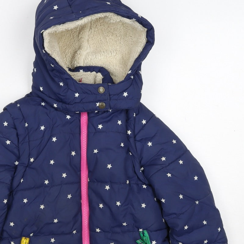 Mini Boden Girls Blue Star Puffer Jacket 5-6 Years Hooded Lined