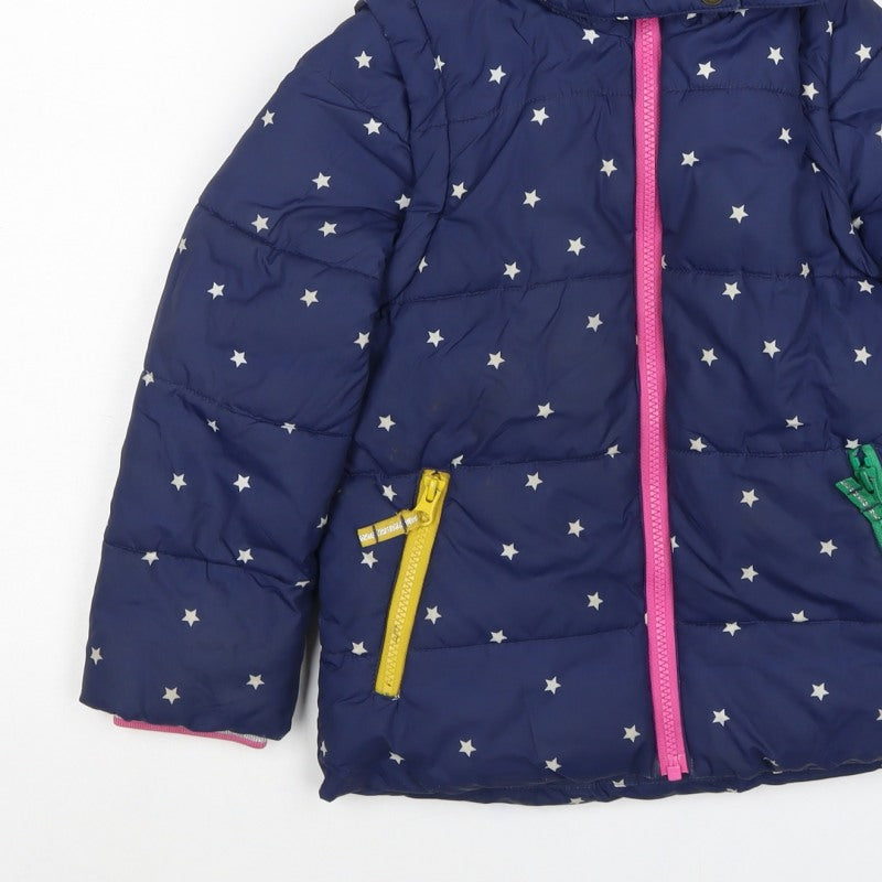 Mini Boden Girls Blue Star Puffer Jacket 5-6 Years Hooded Lined