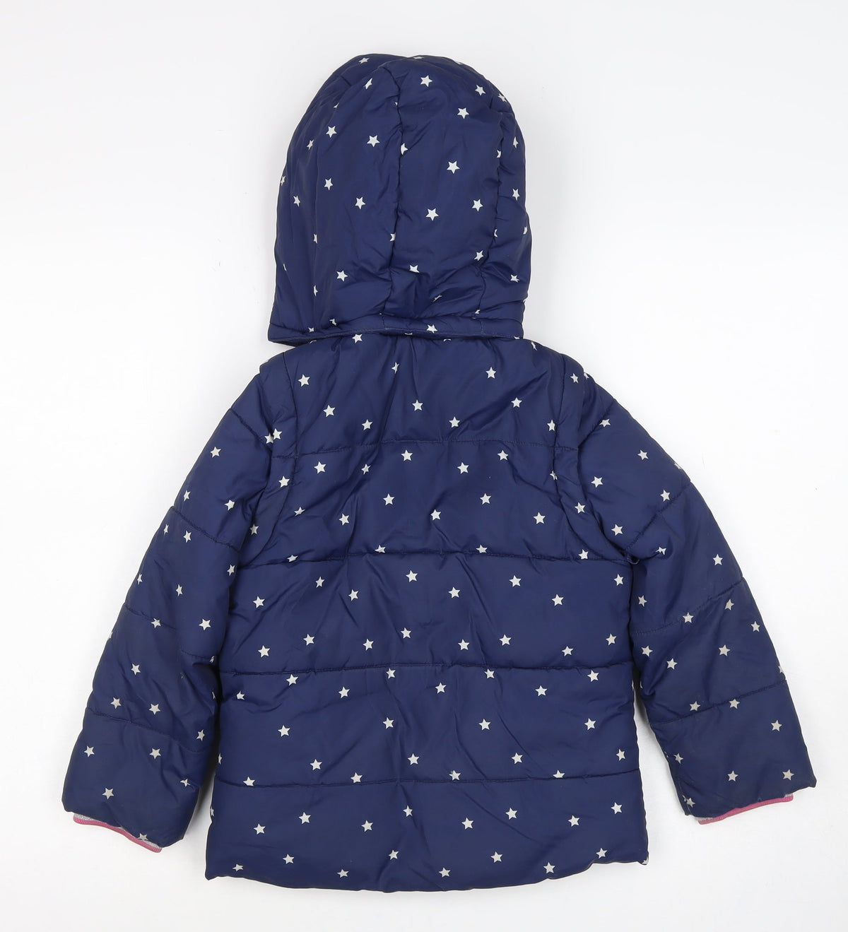 Mini Boden Girls Blue Star Puffer Jacket 5-6 Years Hooded Lined
