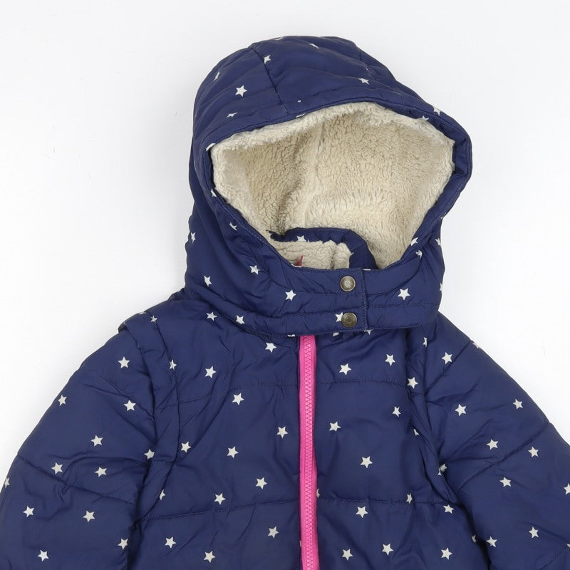 Mini Boden Girls Blue Star Puffer Jacket 5-6 Years Hooded Lined