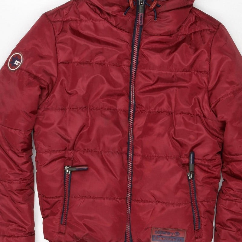 Superdry Women’s Red Size S Hooded Puffer Jacket Quilted Zip