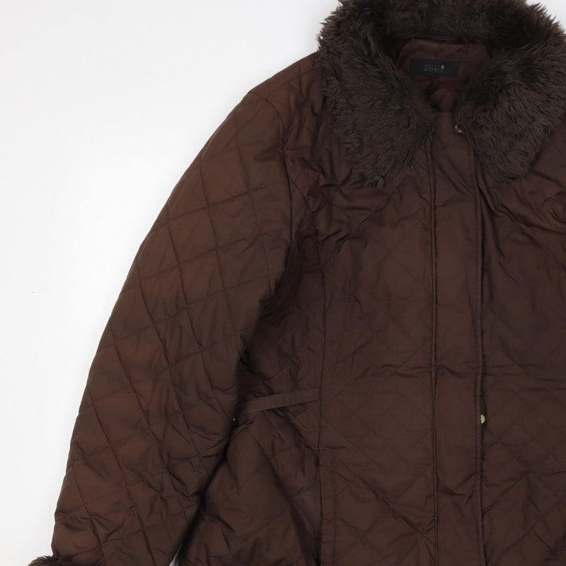 Marks & Spencer Women Brown Size 16 Quilted Faux Fur Trim Padded Coat