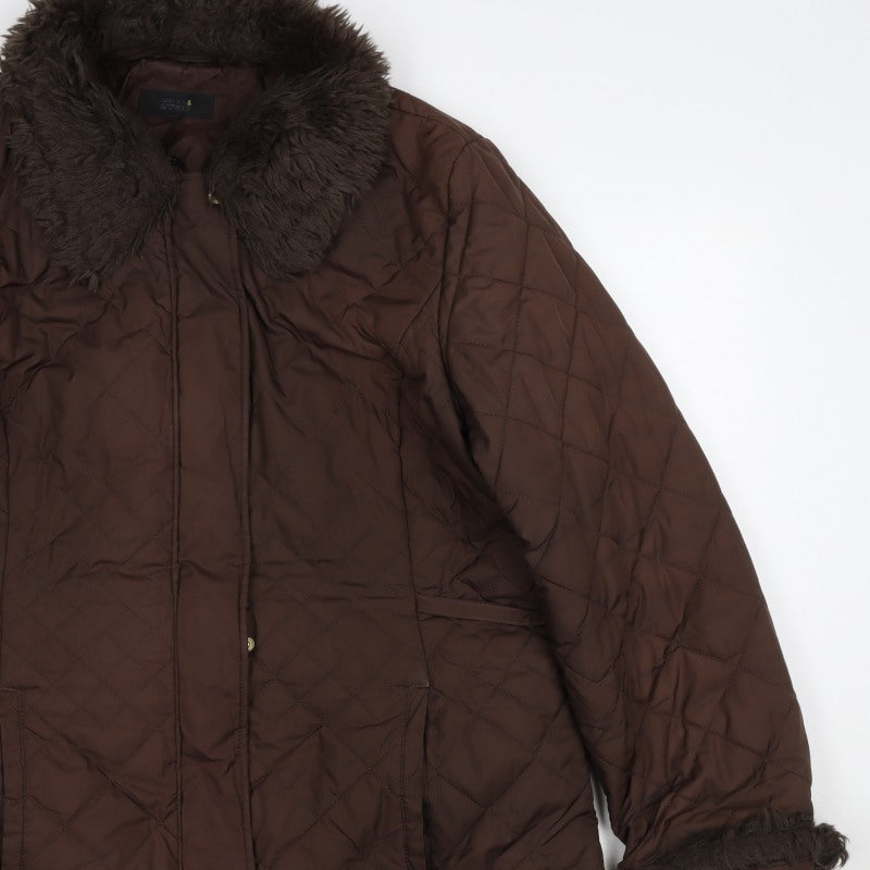 Marks & Spencer Women Brown Size 16 Quilted Faux Fur Trim Padded Coat