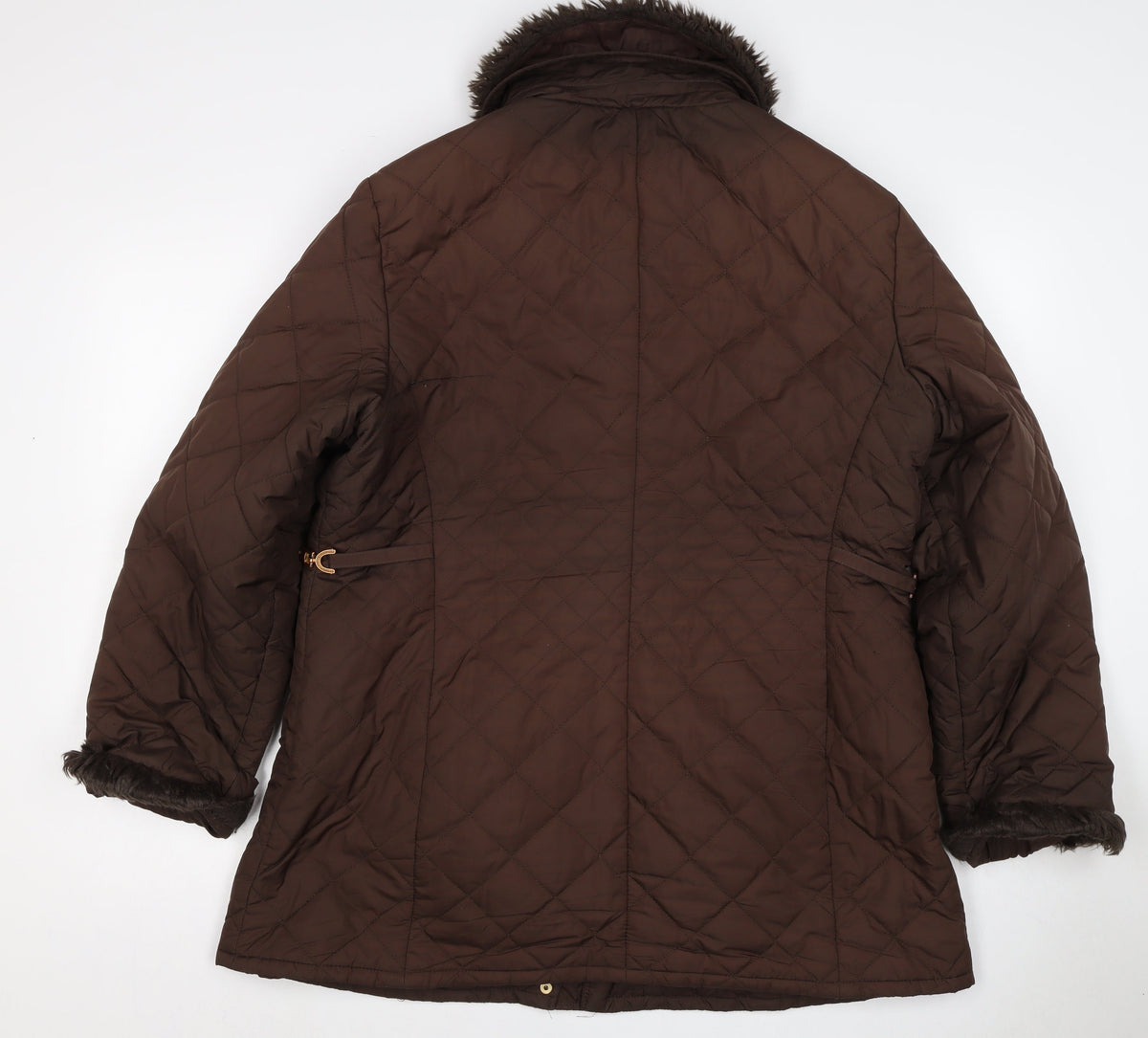 Marks & Spencer Women Brown Size 16 Quilted Faux Fur Trim Padded Coat