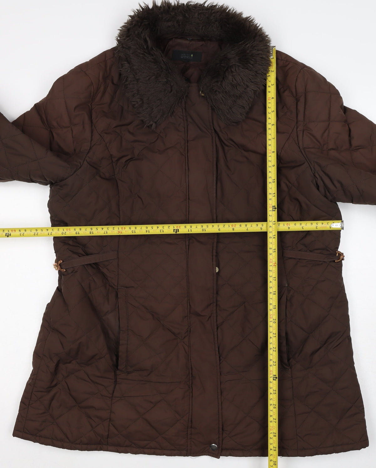 Marks & Spencer Women Brown Size 16 Quilted Faux Fur Trim Padded Coat