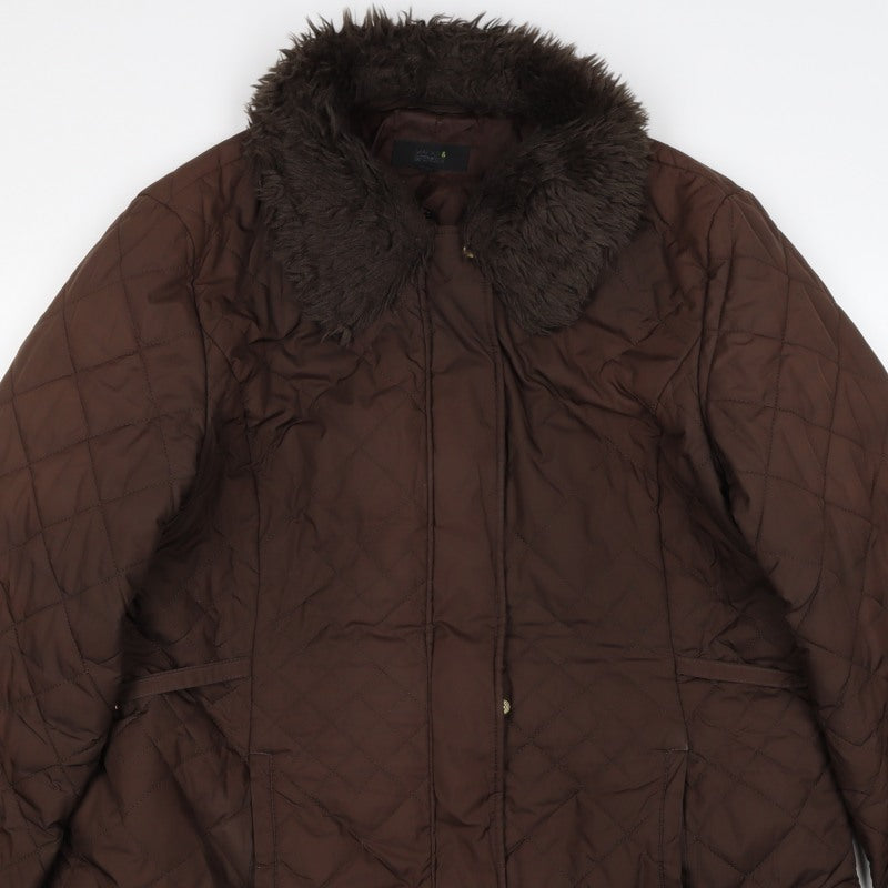 Marks & Spencer Women Brown Size 16 Quilted Faux Fur Trim Padded Coat