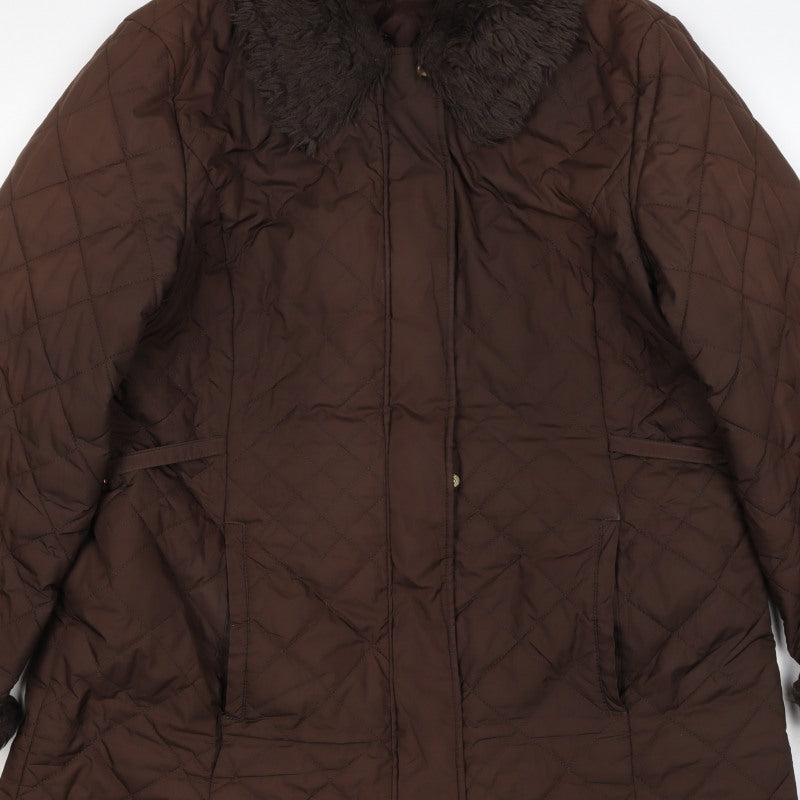 Marks & Spencer Women Brown Size 16 Quilted Faux Fur Trim Padded Coat