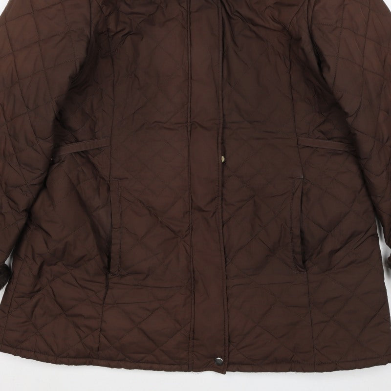 Marks & Spencer Women Brown Size 16 Quilted Faux Fur Trim Padded Coat