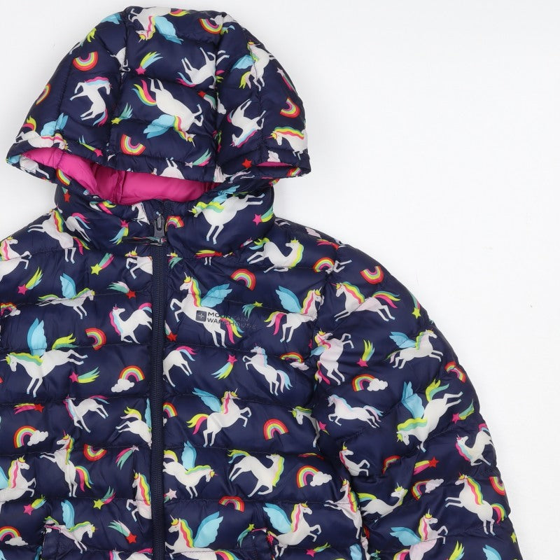 Mountain Warehouse Girls 5-6 Years Navy Unicorn Rainbow Puffer Jacket