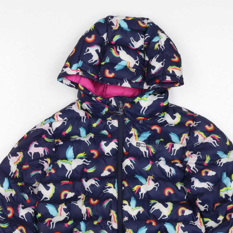 Mountain Warehouse Girls 5-6 Years Navy Unicorn Rainbow Puffer Jacket