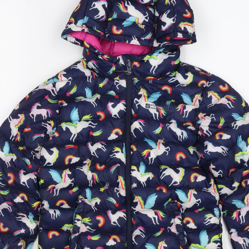 Mountain Warehouse Girls 5-6 Years Navy Unicorn Rainbow Puffer Jacket