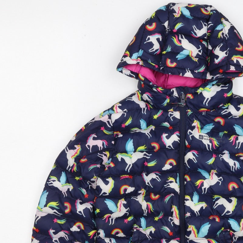 Mountain Warehouse Girls 5-6 Years Navy Unicorn Rainbow Puffer Jacket