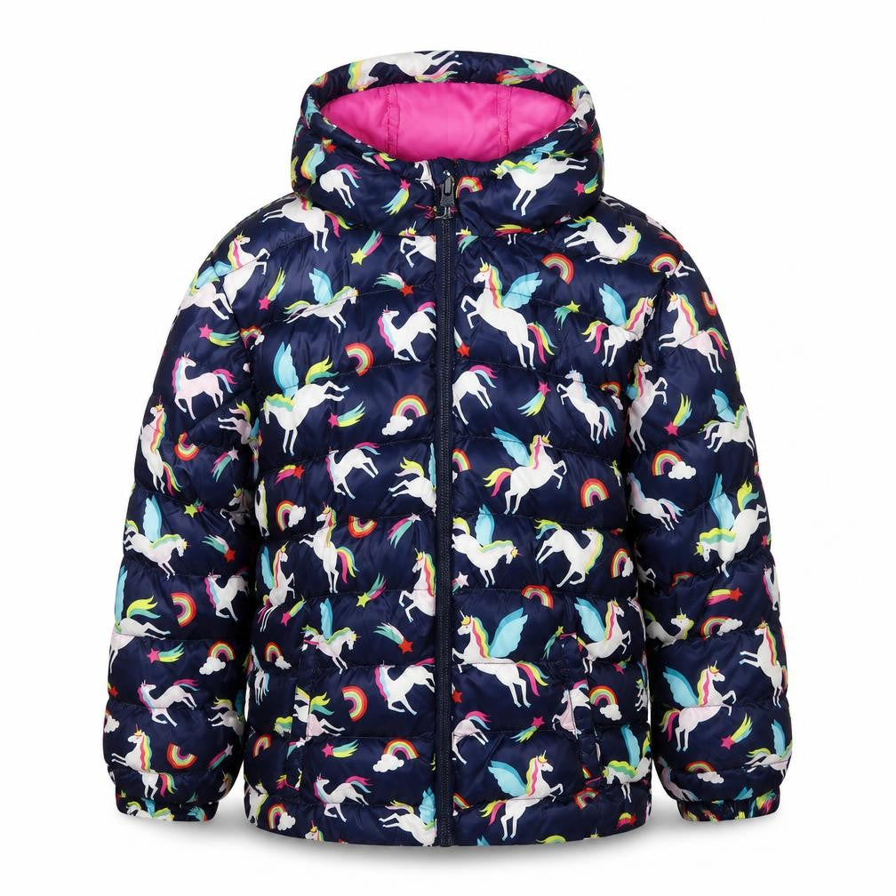 Mountain Warehouse Girls 5-6 Years Navy Unicorn Rainbow Puffer Jacket