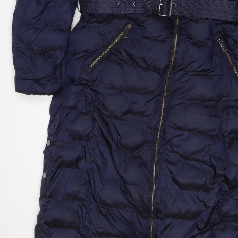 Per Una Women’s Navy UK 12 Long Hooded Belted Down Puffer Coat