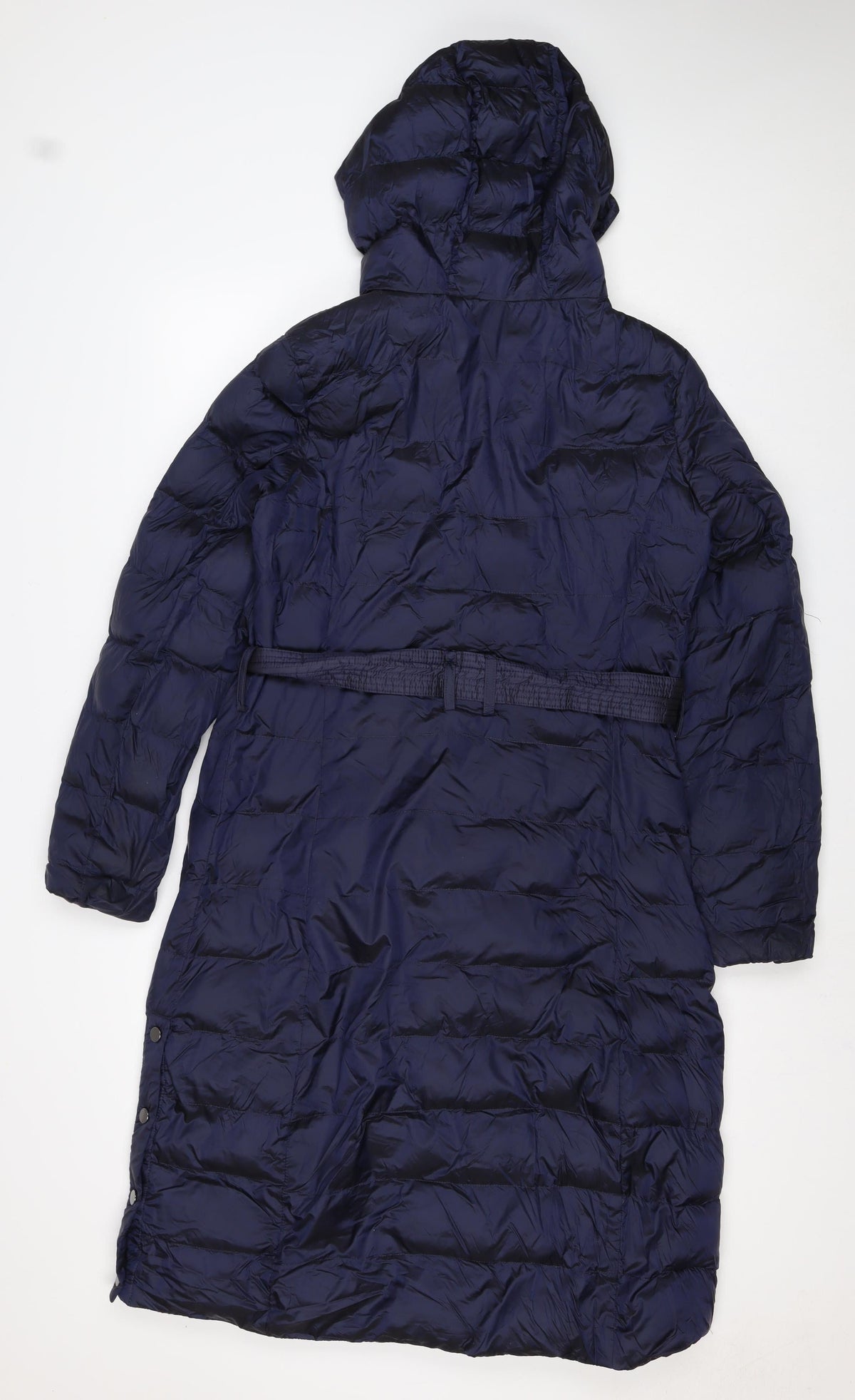 Per Una Women’s Navy UK 12 Long Hooded Belted Down Puffer Coat