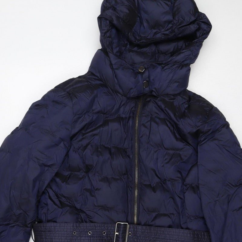 Per Una Women’s Navy UK 12 Long Hooded Belted Down Puffer Coat