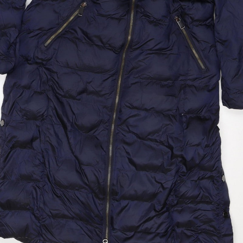 Per Una Women’s Navy UK 12 Long Hooded Belted Down Puffer Coat