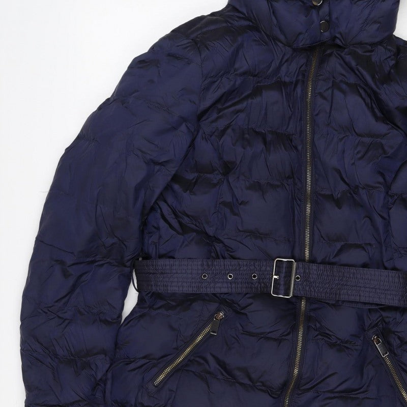 Per Una Women’s Navy UK 12 Long Hooded Belted Down Puffer Coat
