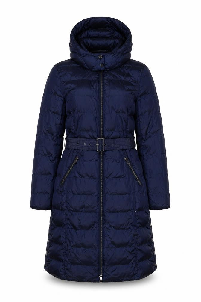 Per Una Women’s Navy UK 12 Long Hooded Belted Down Puffer Coat
